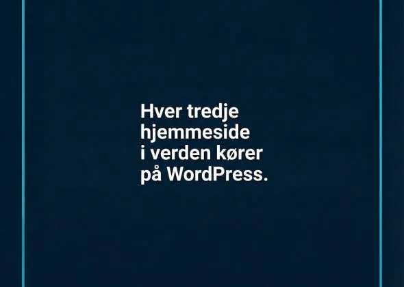 Grafik med teksten “Hver tredje hjemmeside i verden kører på WordPress” i hvid typografi på mørk blå baggrund i Webnorths farver.